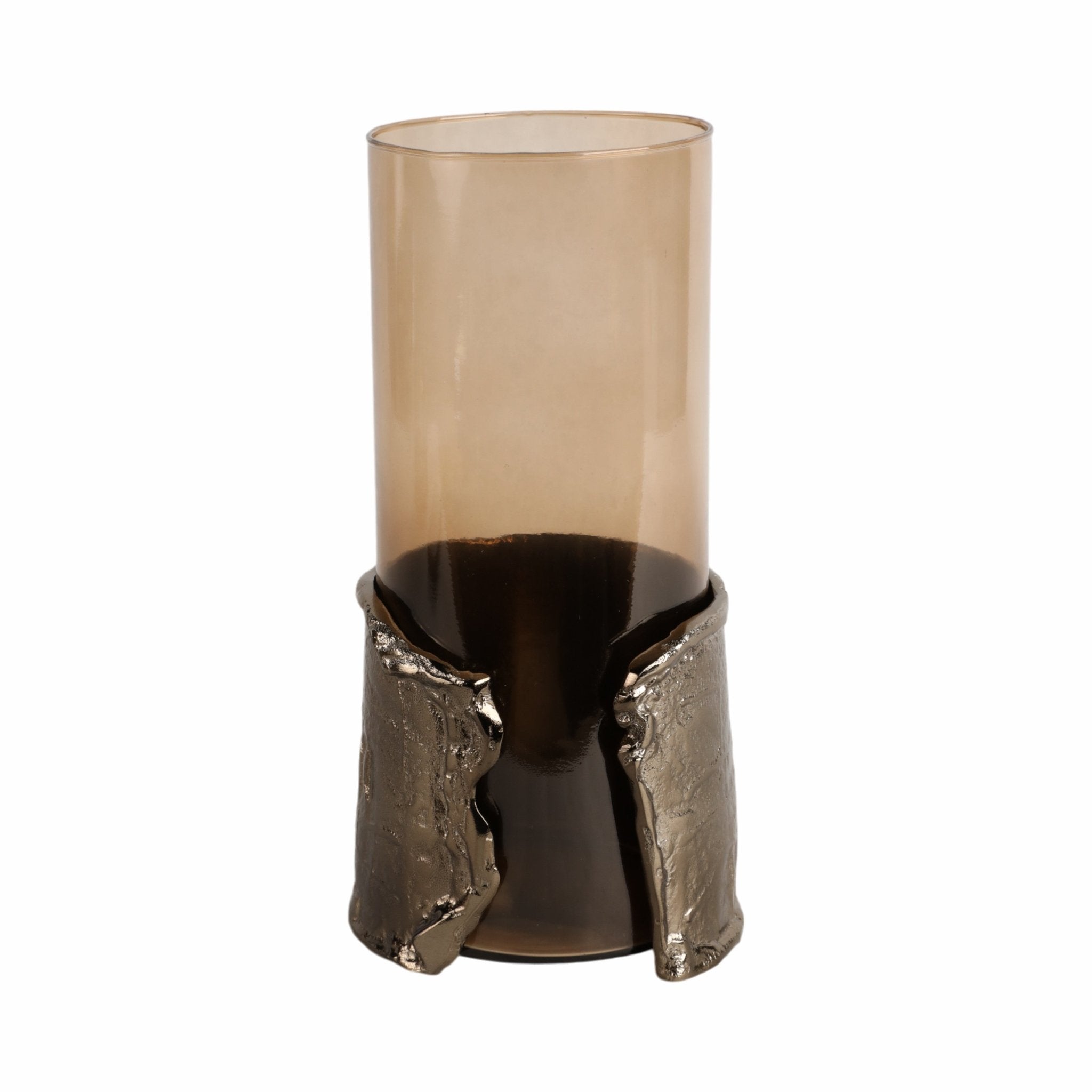 12" MAPUTO MD CANDLE HOLDER GLASS, BROWN Candle Holders| Sagebrook Home