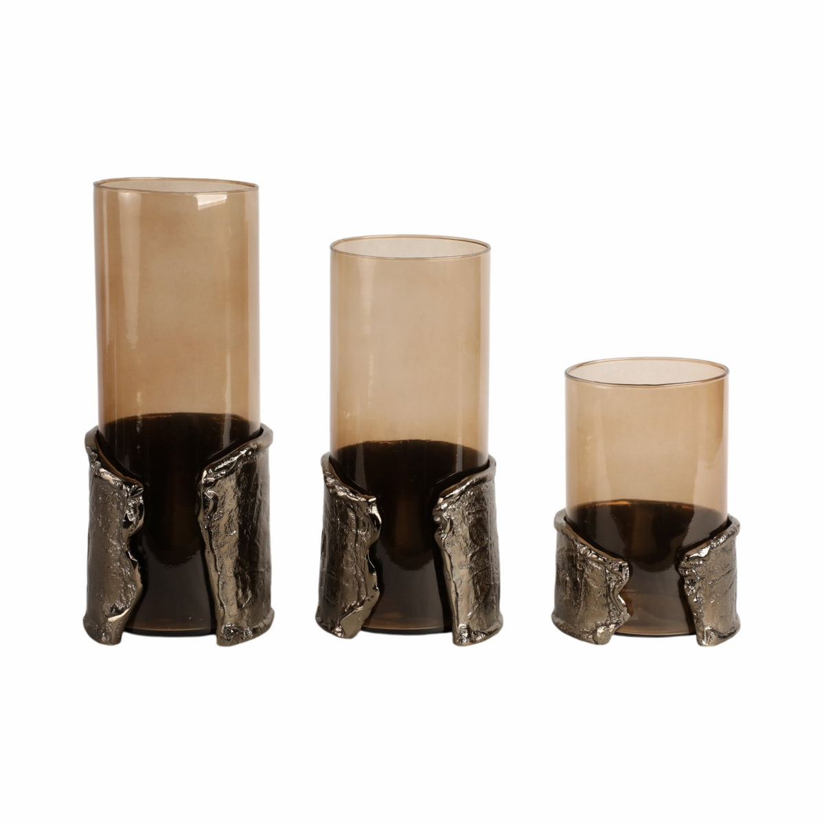 12" MAPUTO MD CANDLE HOLDER GLASS, BROWN Candle Holders| Sagebrook Home