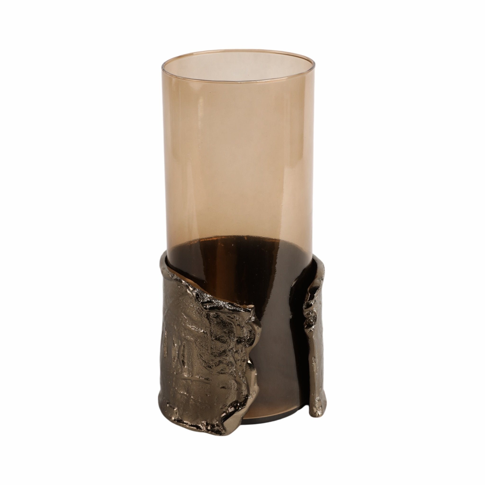 12" MAPUTO MD CANDLE HOLDER GLASS, BROWN Candle Holders| Sagebrook Home