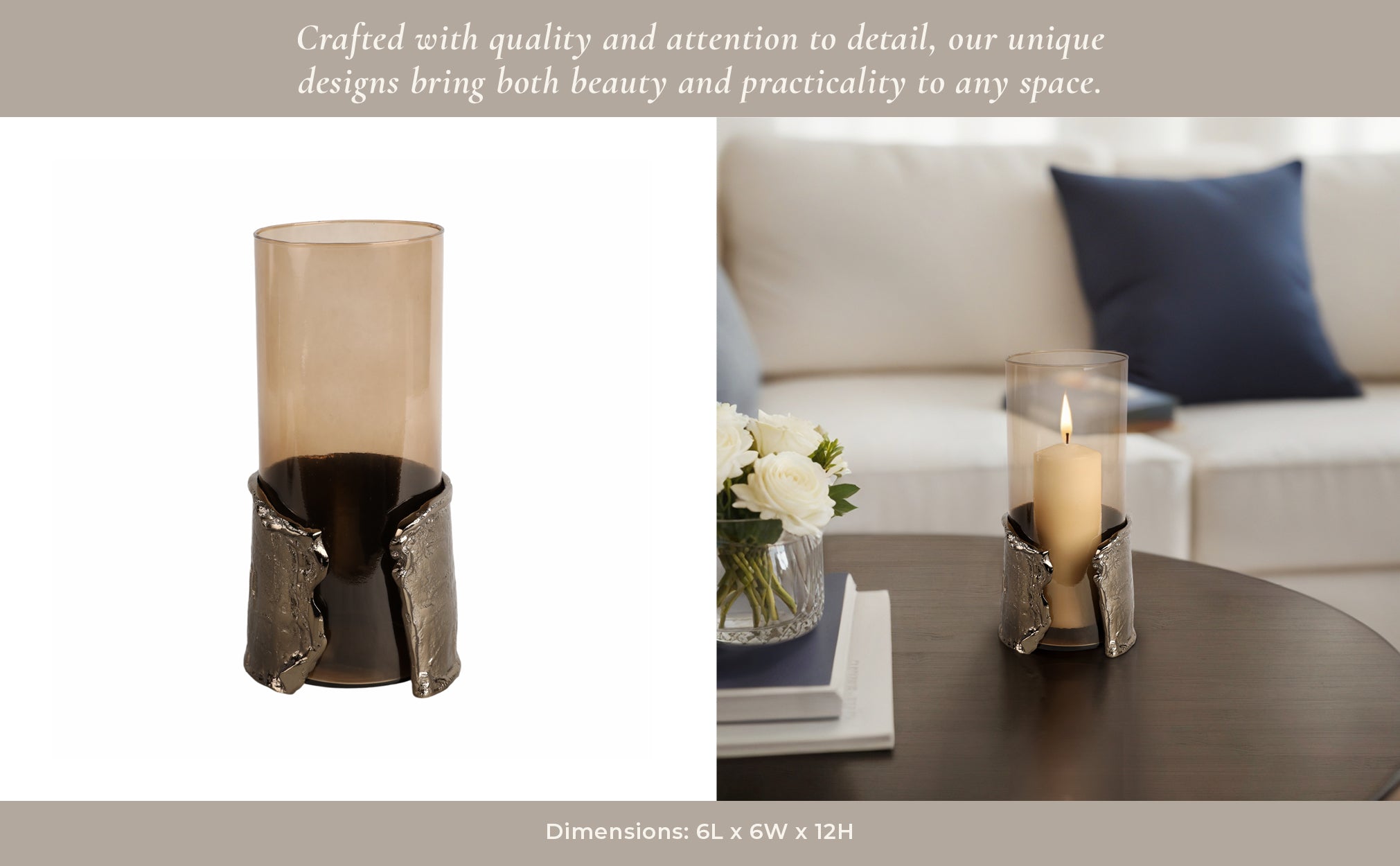 12" MAPUTO MD CANDLE HOLDER GLASS, BROWN Candle Holders| Sagebrook Home