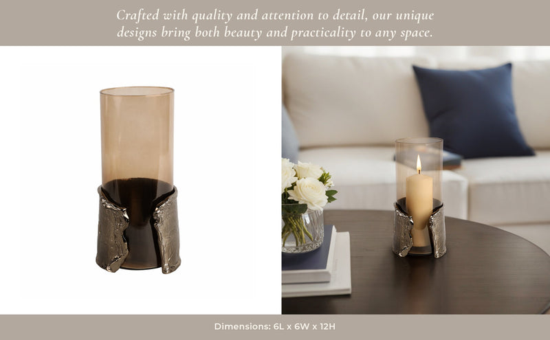 12" MAPUTO MD CANDLE HOLDER GLASS, BROWN - Al Rugaib Furniture