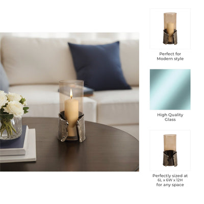 12" MAPUTO MD CANDLE HOLDER GLASS, BROWN - Al Rugaib Furniture