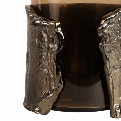 12" MAPUTO MD CANDLE HOLDER GLASS, BROWN - Al Rugaib Furniture