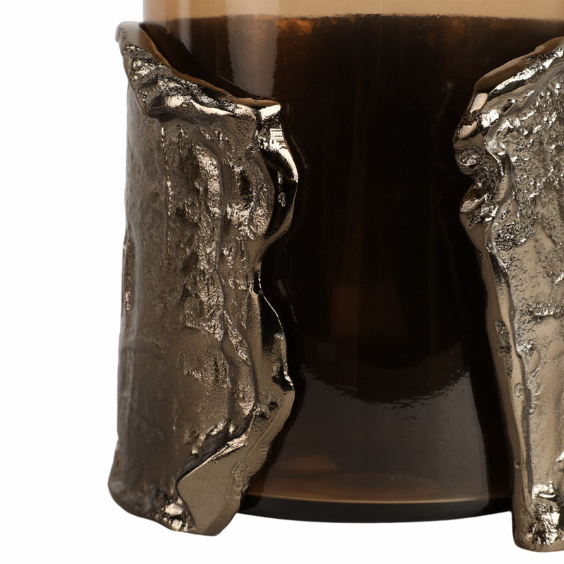 12" MAPUTO MD CANDLE HOLDER GLASS, BROWN - Al Rugaib Furniture