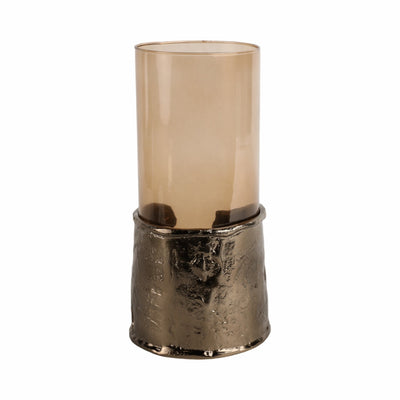 12" MAPUTO MD CANDLE HOLDER GLASS, BROWN - Al Rugaib Furniture