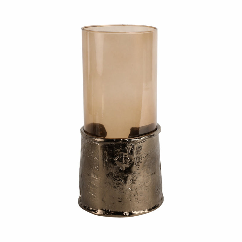 12" MAPUTO MD CANDLE HOLDER GLASS, BROWN - Al Rugaib Furniture