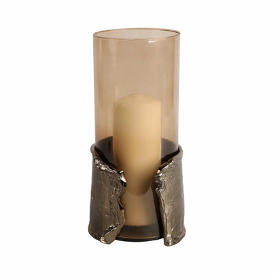 12" MAPUTO MD CANDLE HOLDER GLASS, BROWN - Al Rugaib Furniture