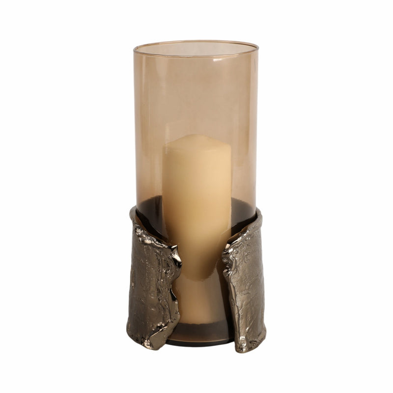 12" MAPUTO MD CANDLE HOLDER GLASS, BROWN - Al Rugaib Furniture