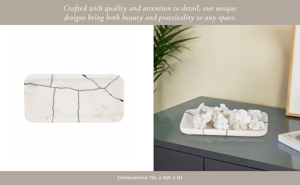 12" ROALD BLACK & WHITE MARBLE TRINKET TRAY Table Decors| Sagebrook Home