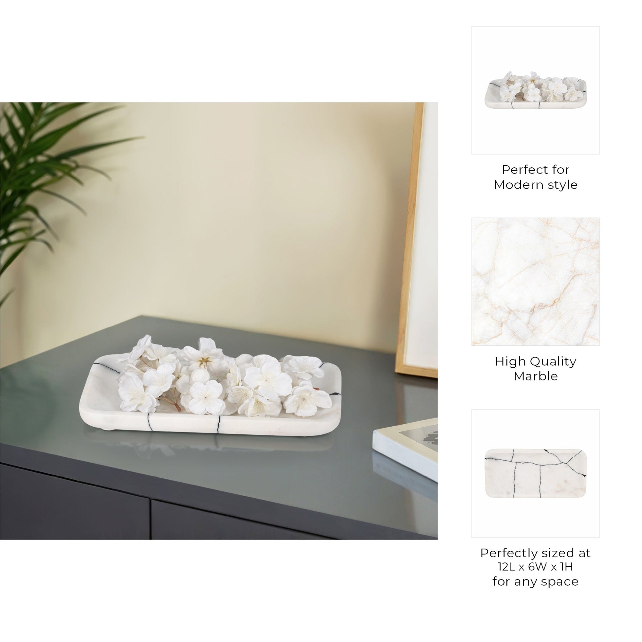 12" ROALD BLACK & WHITE MARBLE TRINKET TRAY Table Decors| Sagebrook Home