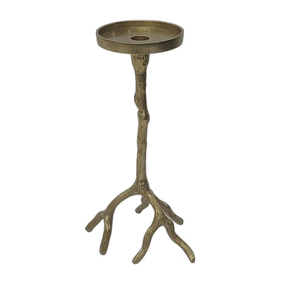 12" Roots Pillar & Taper Candle Holder, Gold - Al Rugaib Furniture