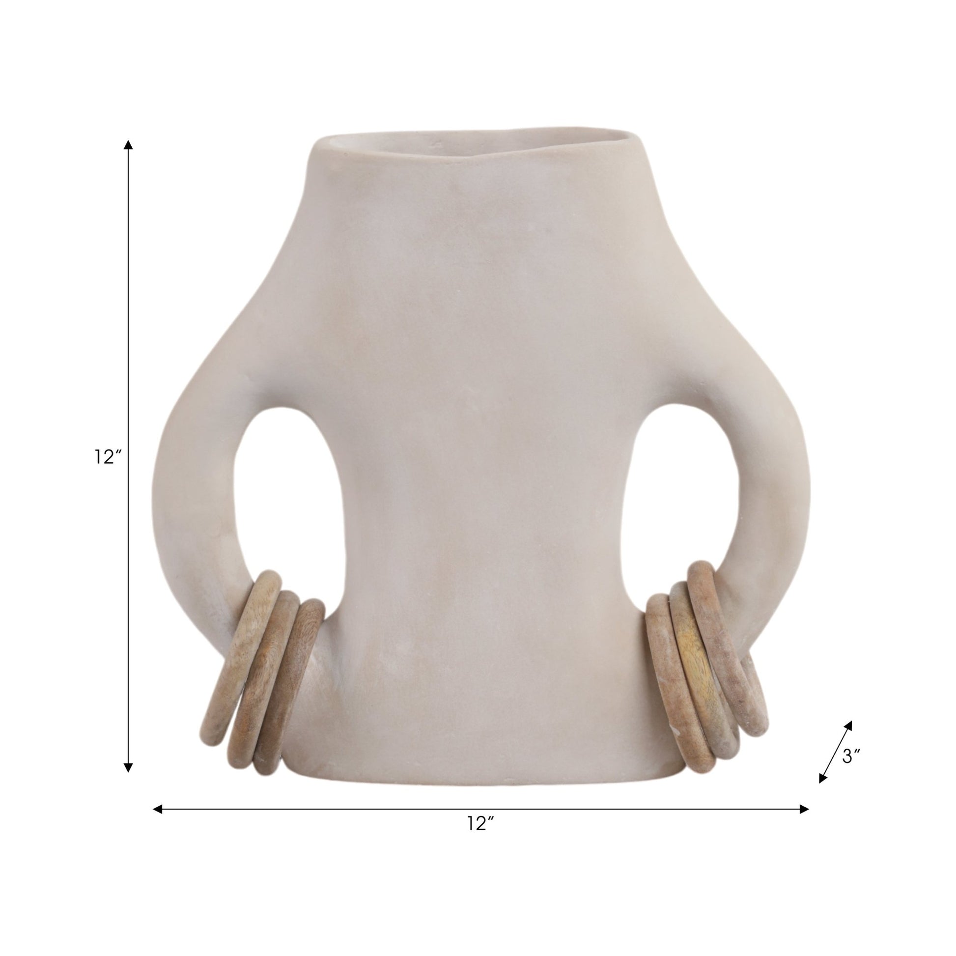 12" SAMIRAH SMALL VASE W/ WOOD RINGS, BRWN/WHT WSH | Sagebrook Home