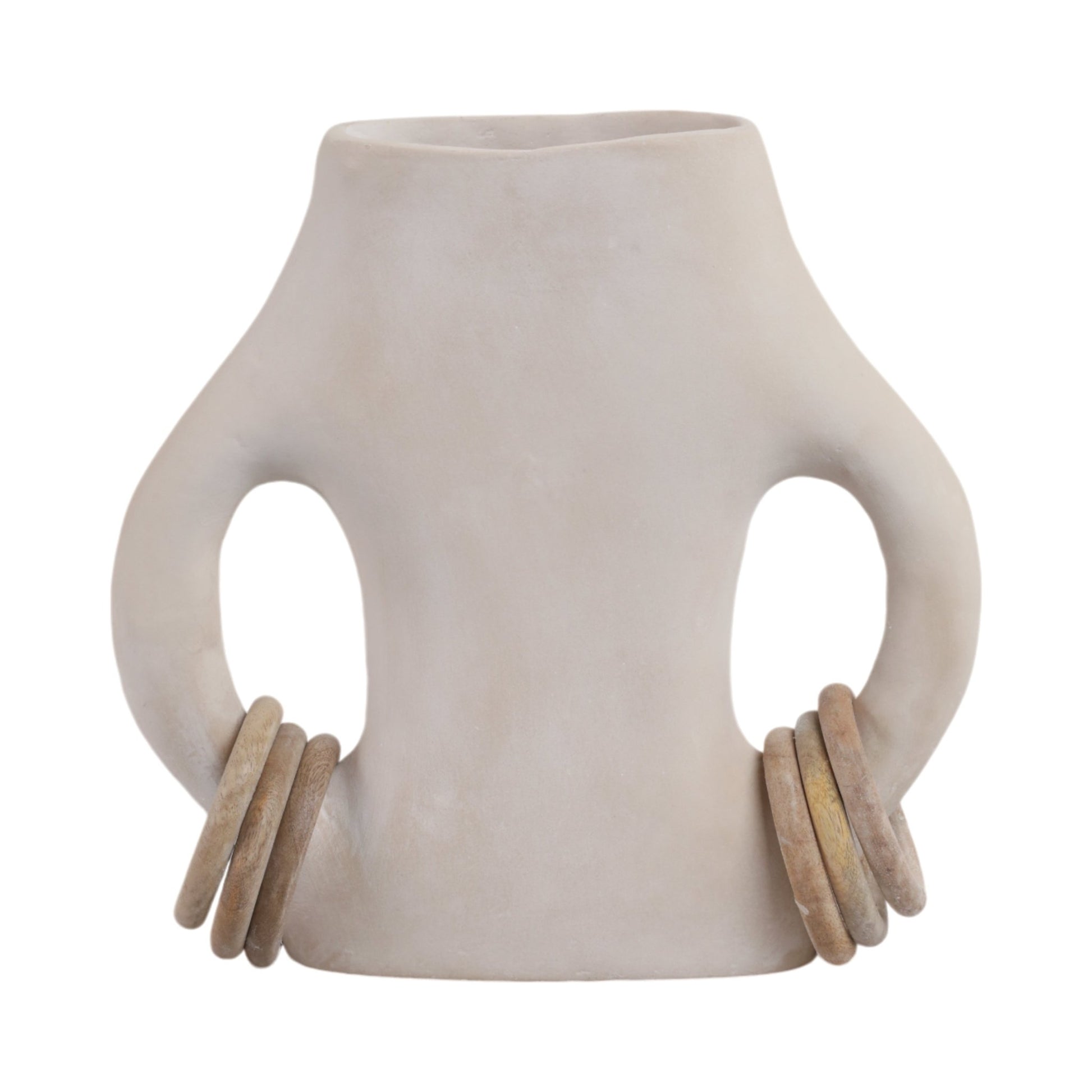 12" SAMIRAH SMALL VASE W/ WOOD RINGS, BRWN/WHT WSH | Sagebrook Home