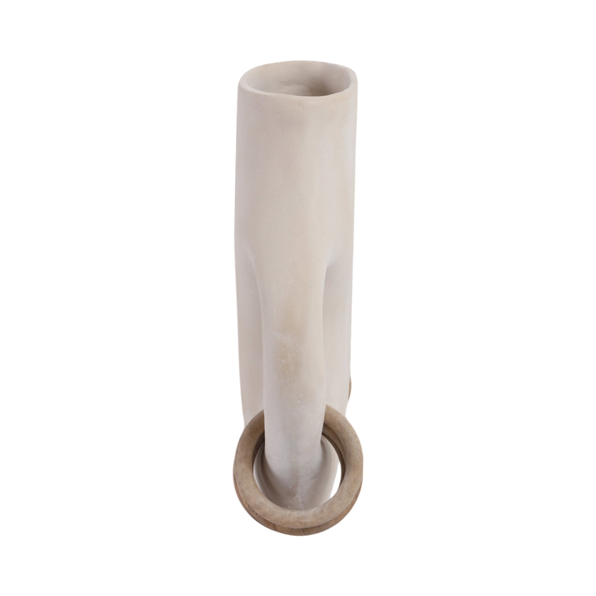 12" SAMIRAH SMALL VASE W/ WOOD RINGS, BRWN/WHT WSH | Sagebrook Home