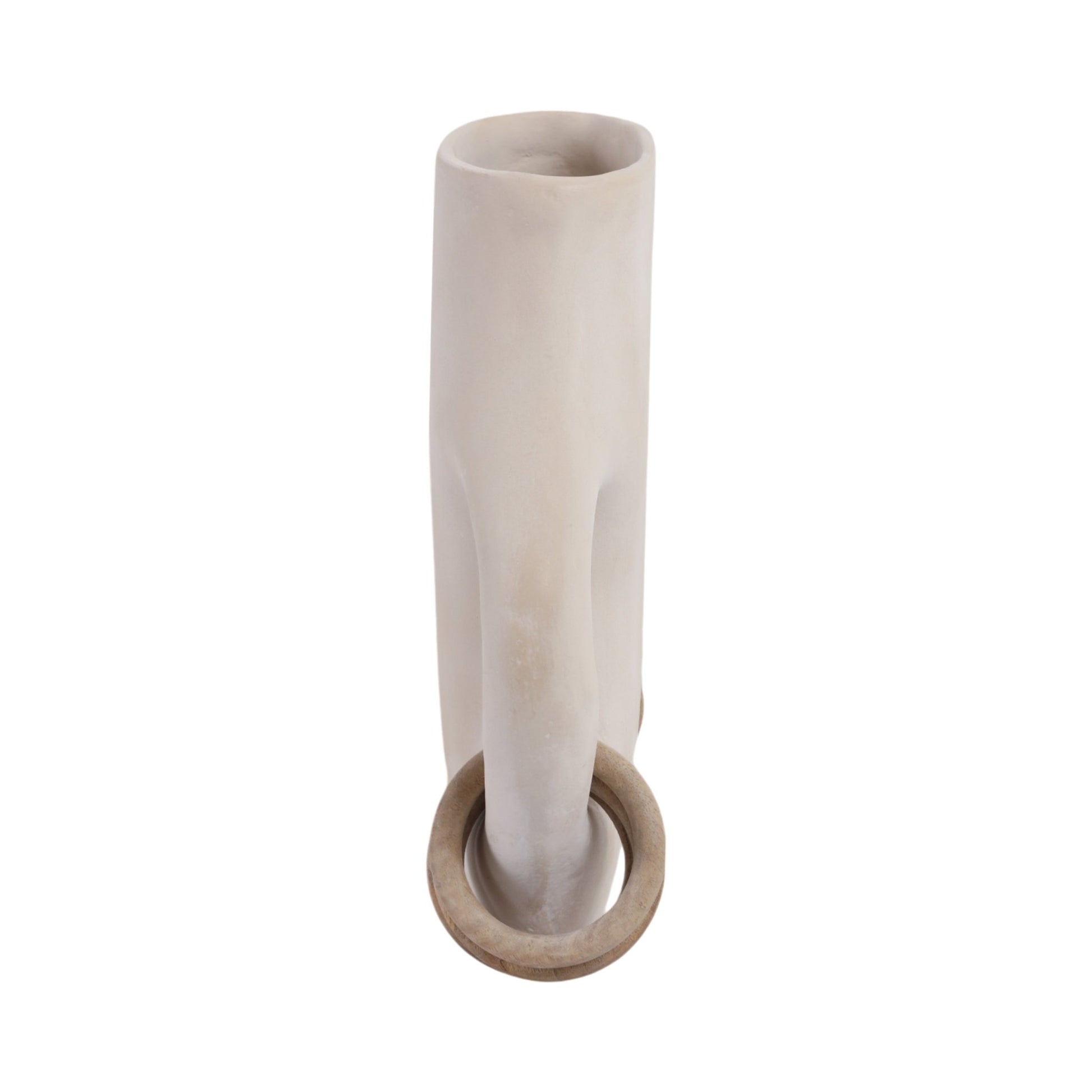 12" SAMIRAH SMALL VASE W/ WOOD RINGS, BRWN/WHT WSH | Sagebrook Home