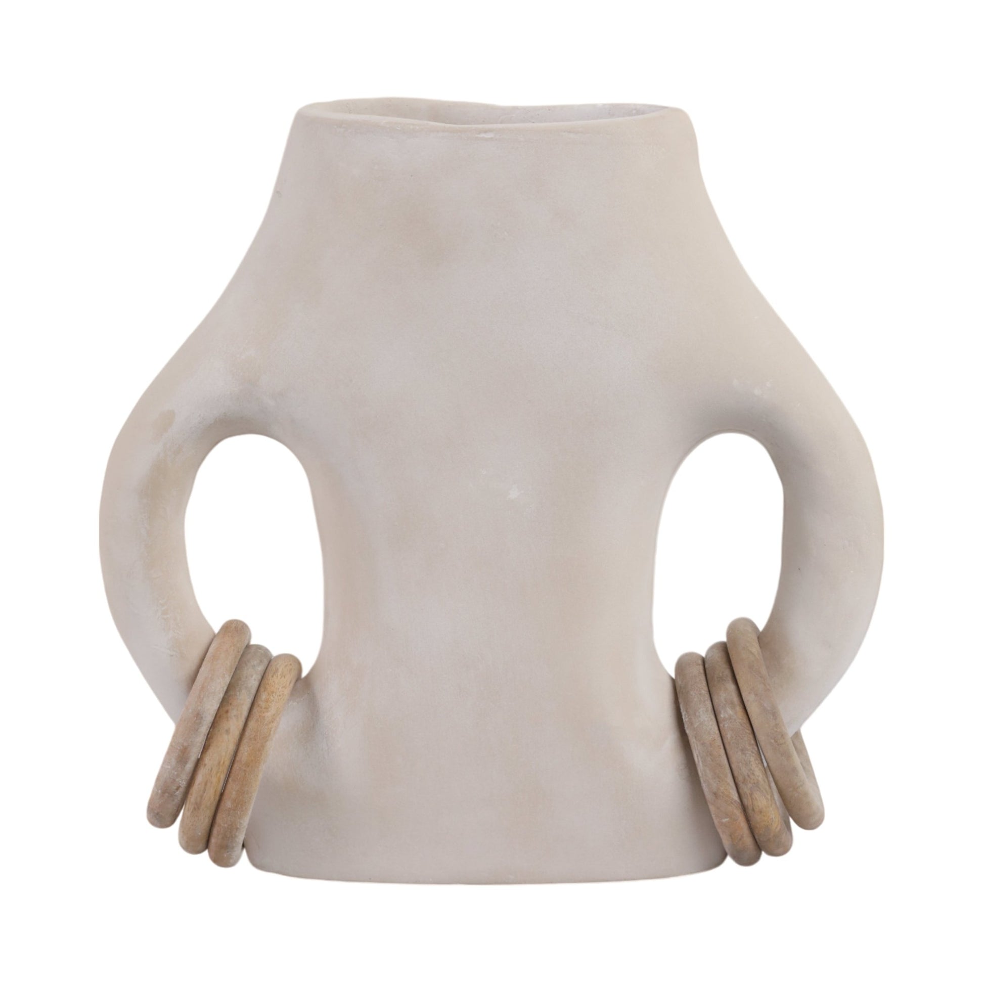 12" SAMIRAH SMALL VASE W/ WOOD RINGS, BRWN/WHT WSH | Sagebrook Home