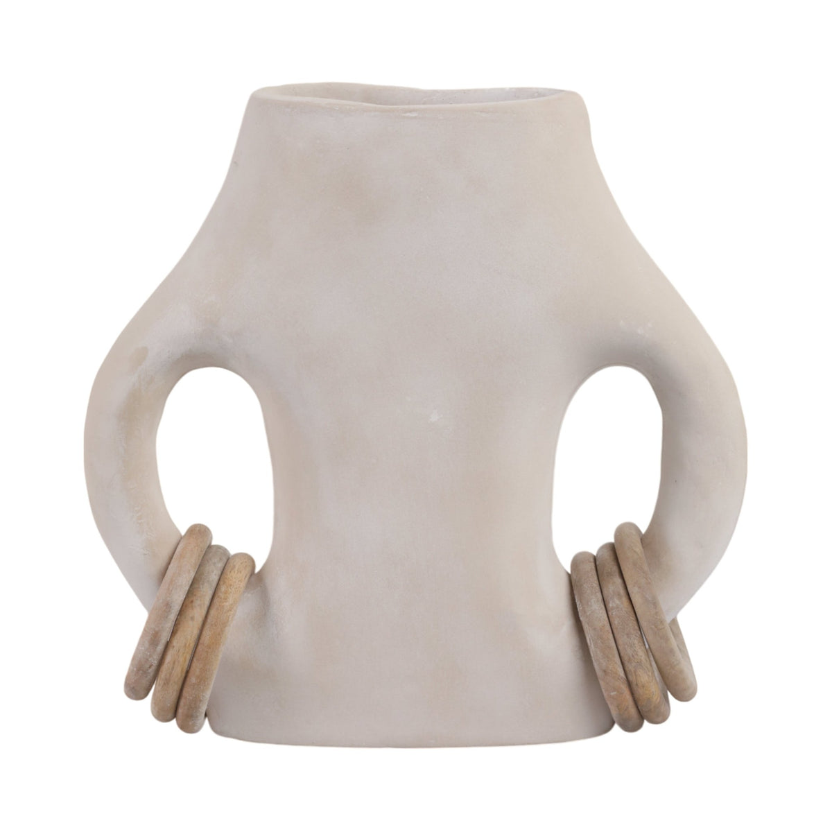 12" SAMIRAH SMALL VASE W/ WOOD RINGS, BRWN/WHT WSH | Sagebrook Home