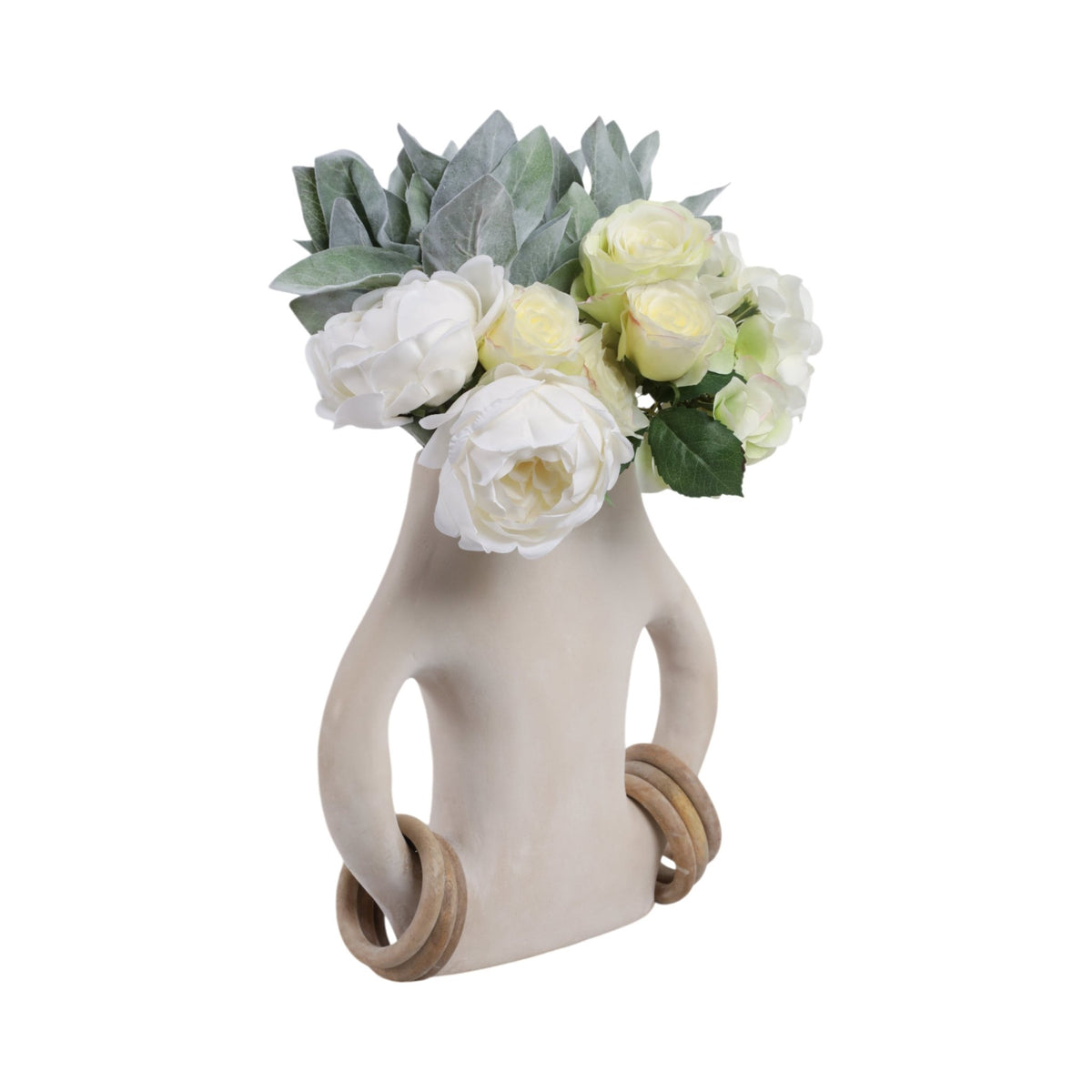 12" SAMIRAH SMALL VASE W/ WOOD RINGS, BRWN/WHT WSH | Sagebrook Home