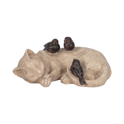 12" Sleeping Kitty With Birds, White/brown - Al Rugaib Furniture
