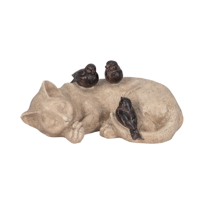 12" Sleeping Kitty With Birds, White/brown - Al Rugaib Furniture