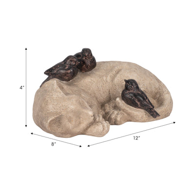 12" Sleeping Kitty With Birds, White/brown - Al Rugaib Furniture