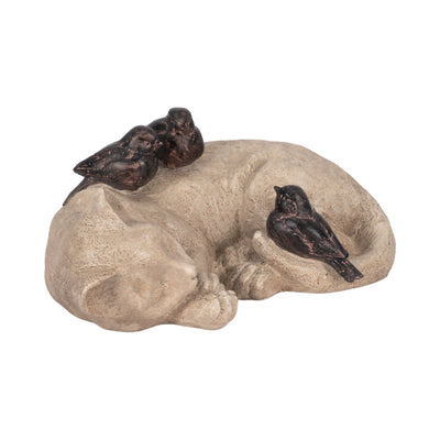 12" Sleeping Kitty With Birds, White/brown - Al Rugaib Furniture