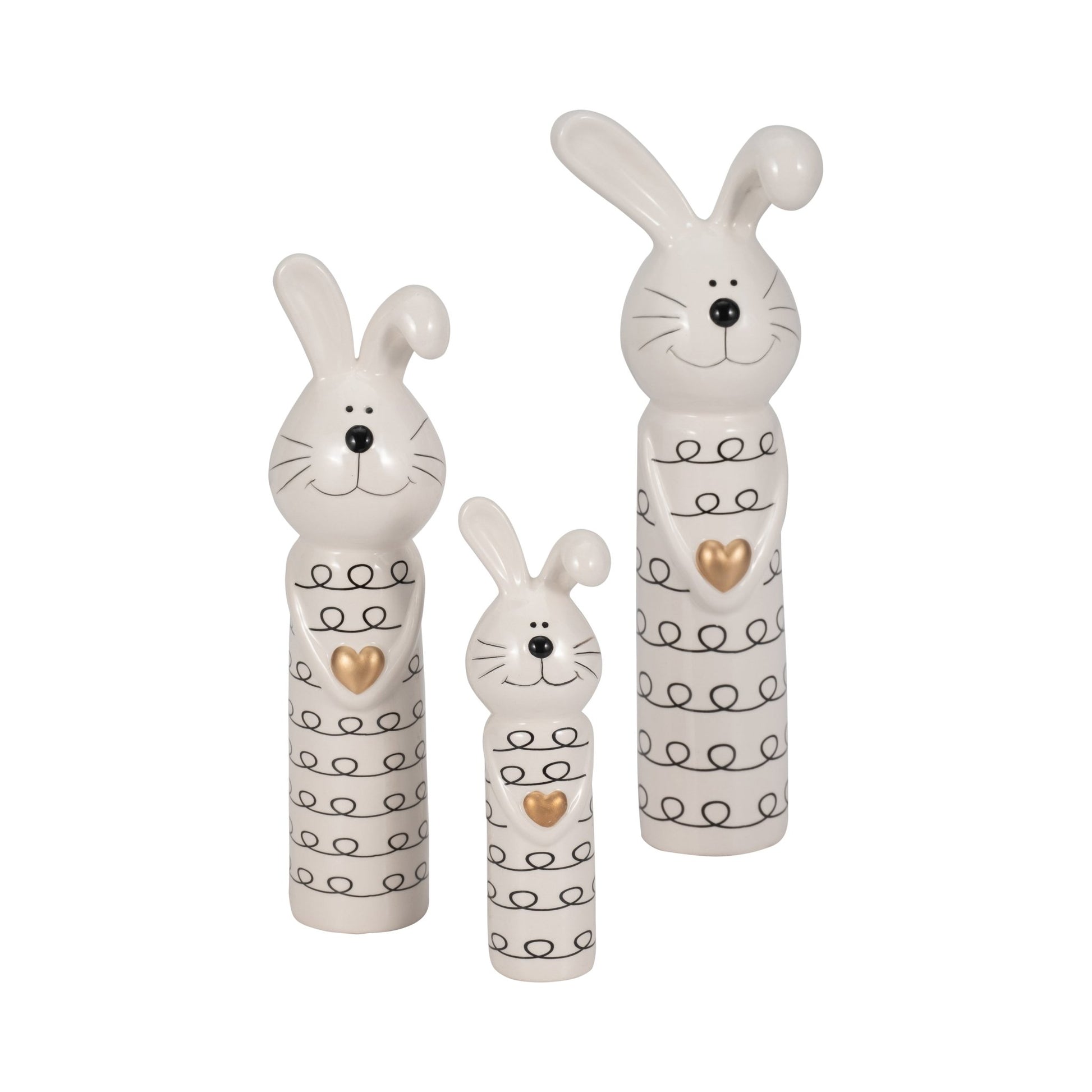 12" Squiggly Bunny With Gold Heart, White/black Table Decors| Sagebrook Home