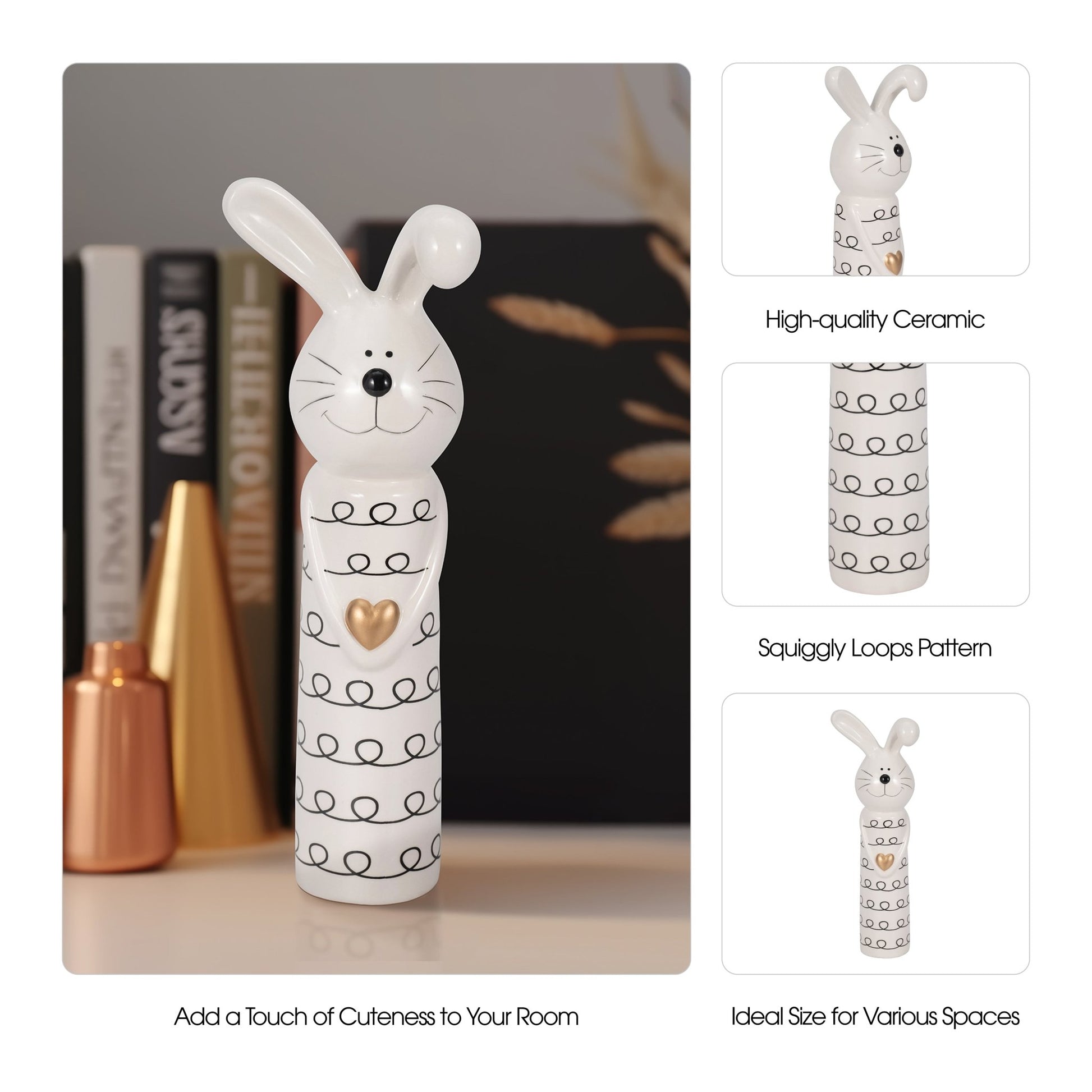 12" Squiggly Bunny With Gold Heart, White/black Table Decors| Sagebrook Home
