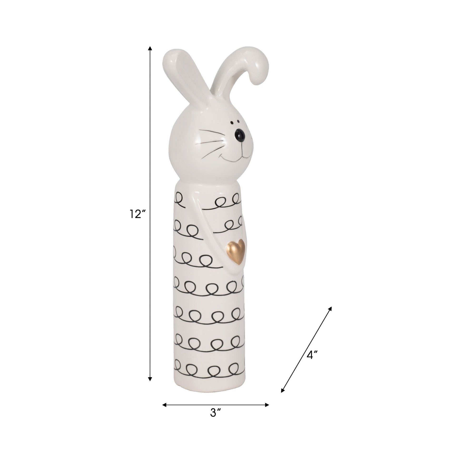 12" Squiggly Bunny With Gold Heart, White/black Table Decors| Sagebrook Home