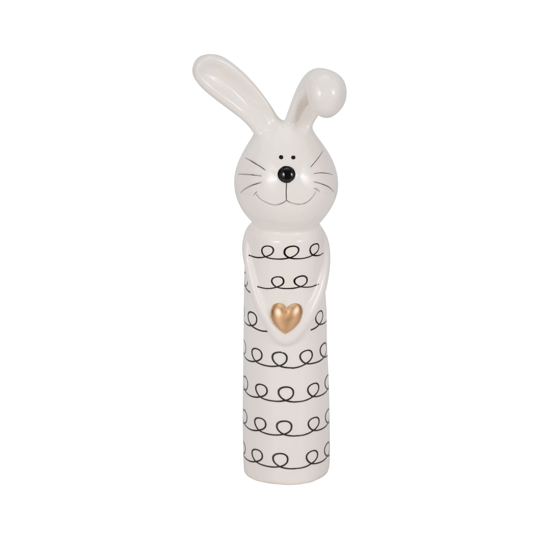 12" Squiggly Bunny With Gold Heart, White/black Table Decors| Sagebrook Home