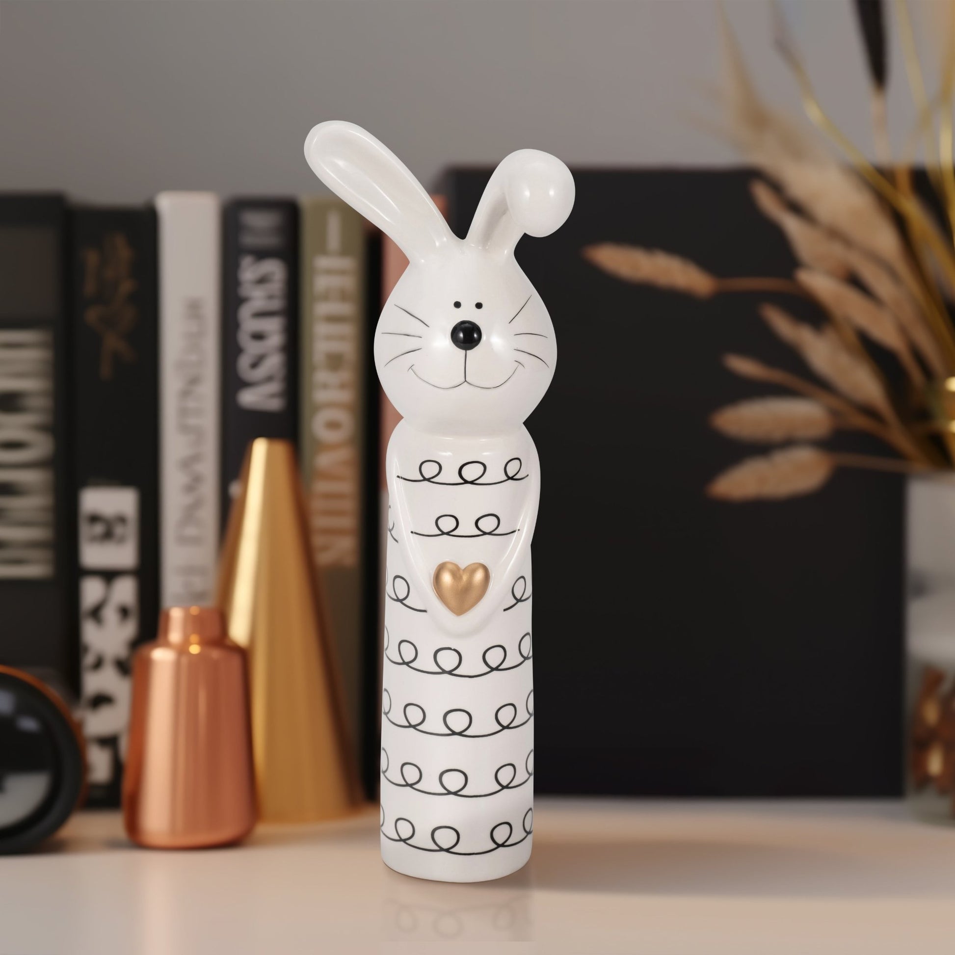 12" Squiggly Bunny With Gold Heart, White/black Table Decors| Sagebrook Home