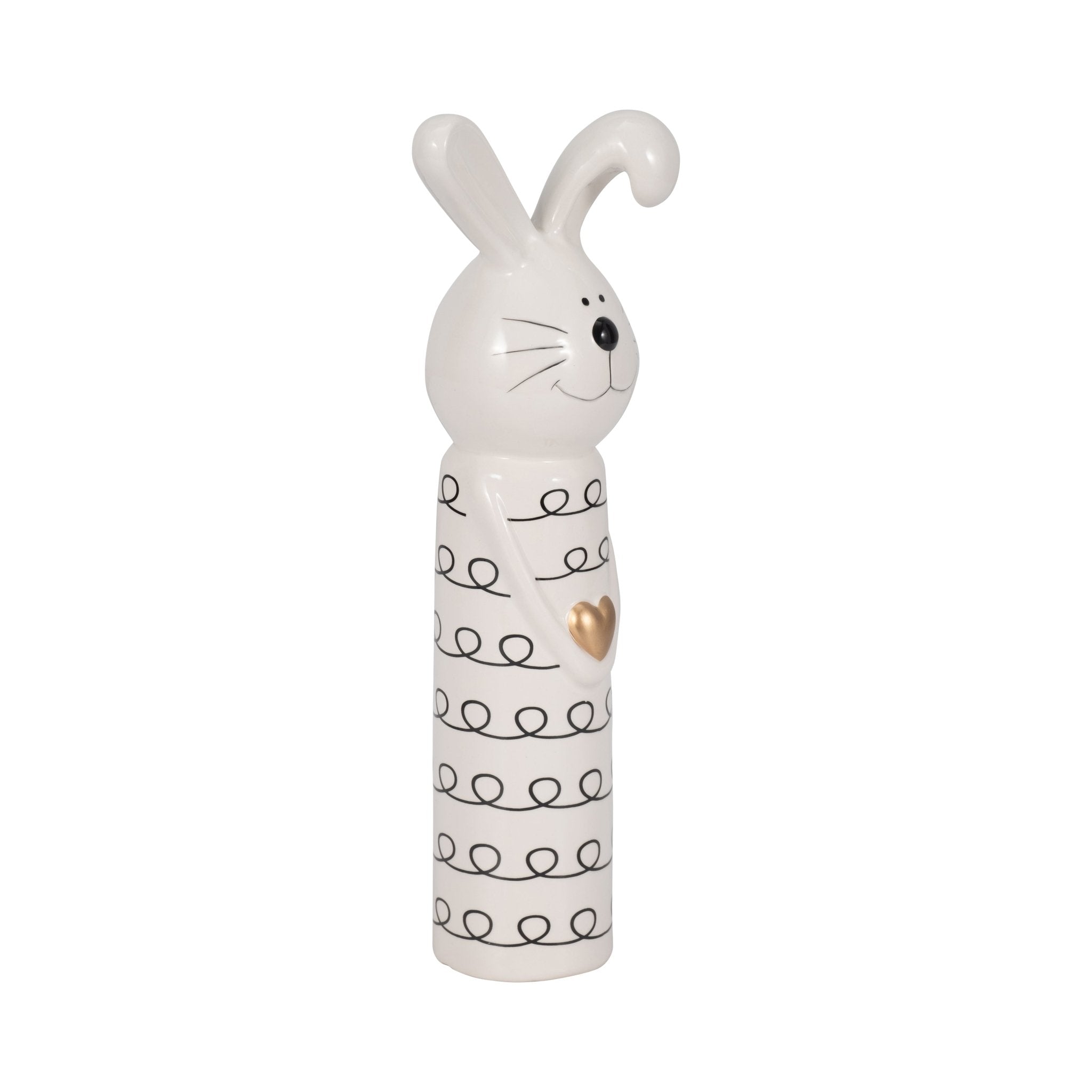 12" Squiggly Bunny With Gold Heart, White/black Table Decors| Sagebrook Home