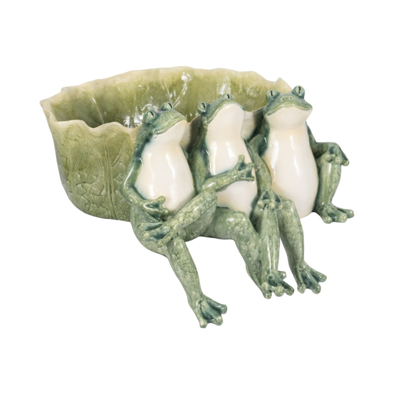 12" Three Sitting Frogs Planter, Green - Al Rugaib Furniture