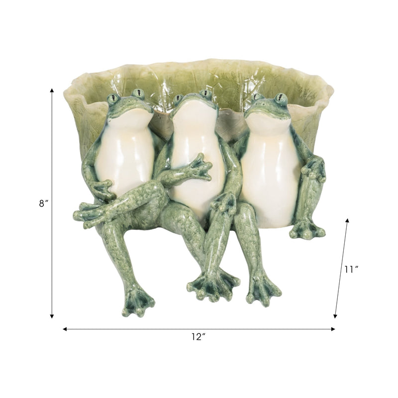 12" Three Sitting Frogs Planter, Green - Al Rugaib Furniture