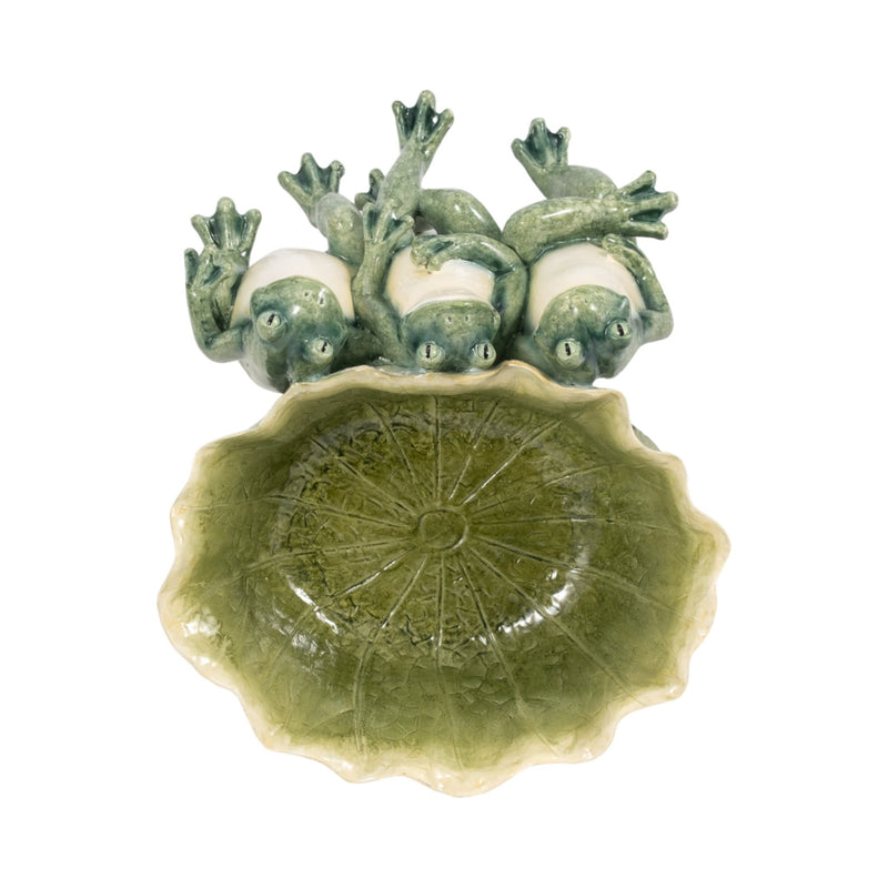 12" Three Sitting Frogs Planter, Green - Al Rugaib Furniture