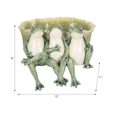 12" Three Sitting Frogs Planter, Green - Al Rugaib Furniture