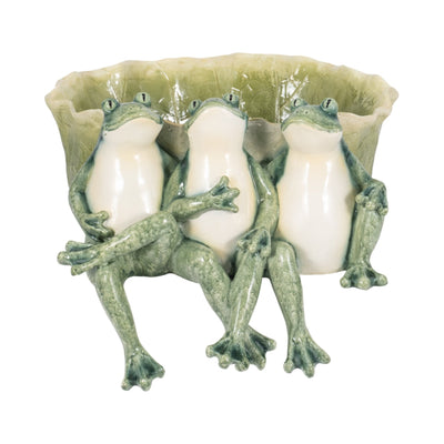 12" Three Sitting Frogs Planter, Green - Al Rugaib Furniture