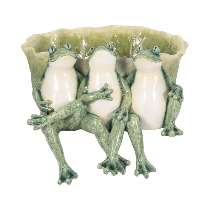 12" Three Sitting Frogs Planter, Green - Al Rugaib Furniture
