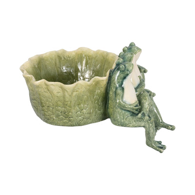 12" Three Sitting Frogs Planter, Green - Al Rugaib Furniture