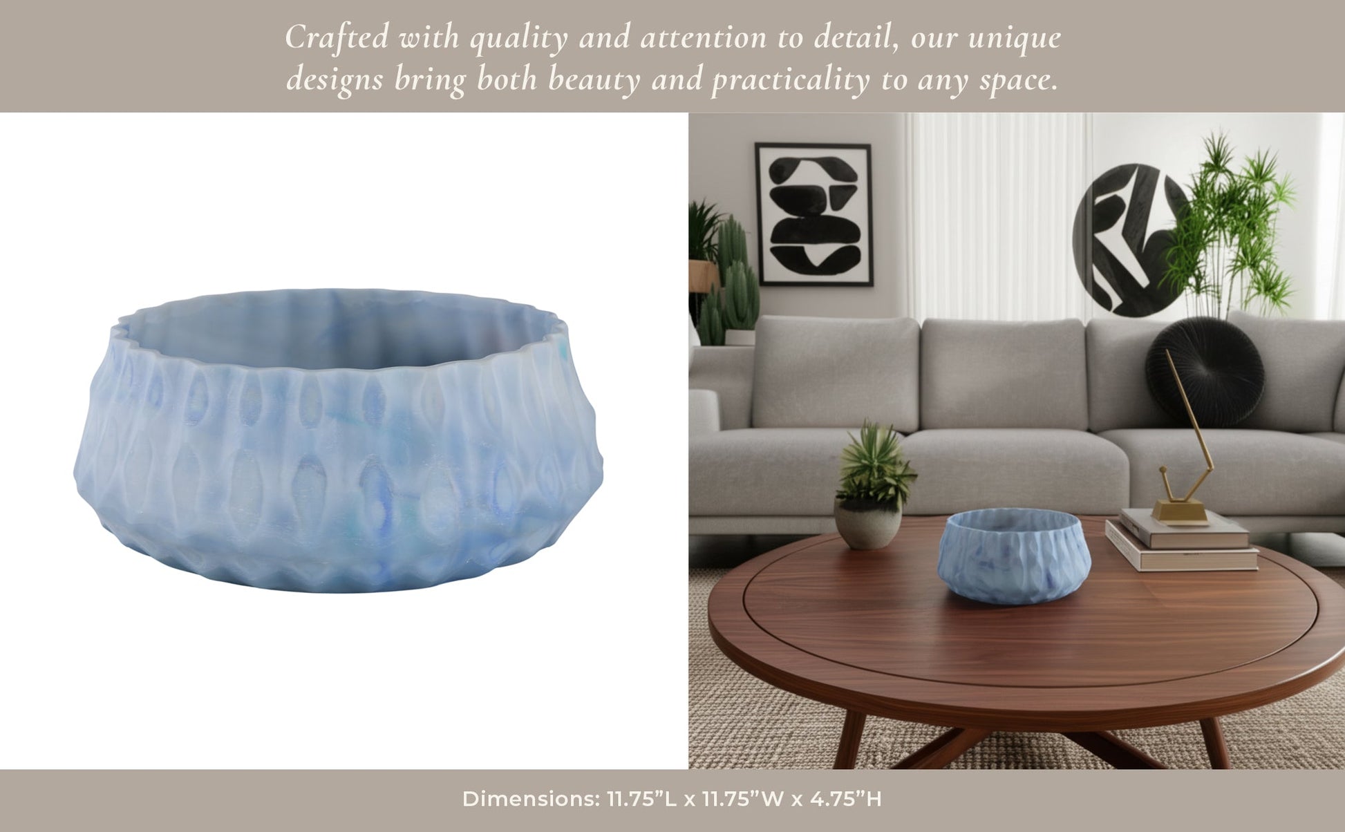 12" Warwick Blue Carved Glass Bowl Table Decors| Sagebrook Home