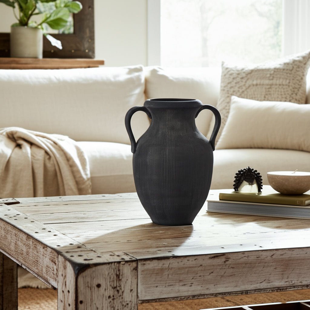 12" Weathered Jug With Handles, Black Vases and Jars| Sagebrook Home