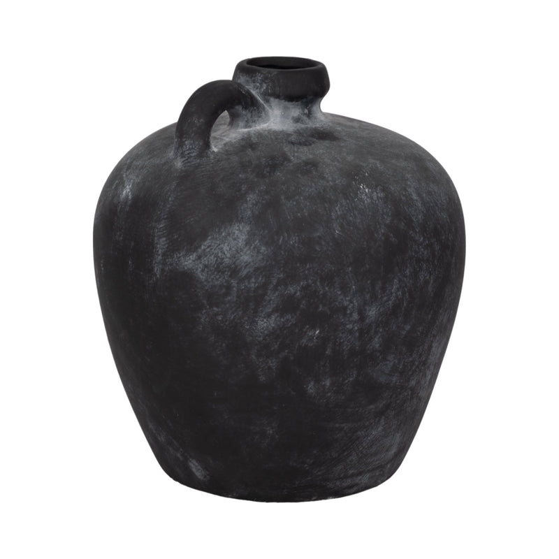 12" Weathered Terracotta Jug With Handle, Black - Al Rugaib Furniture