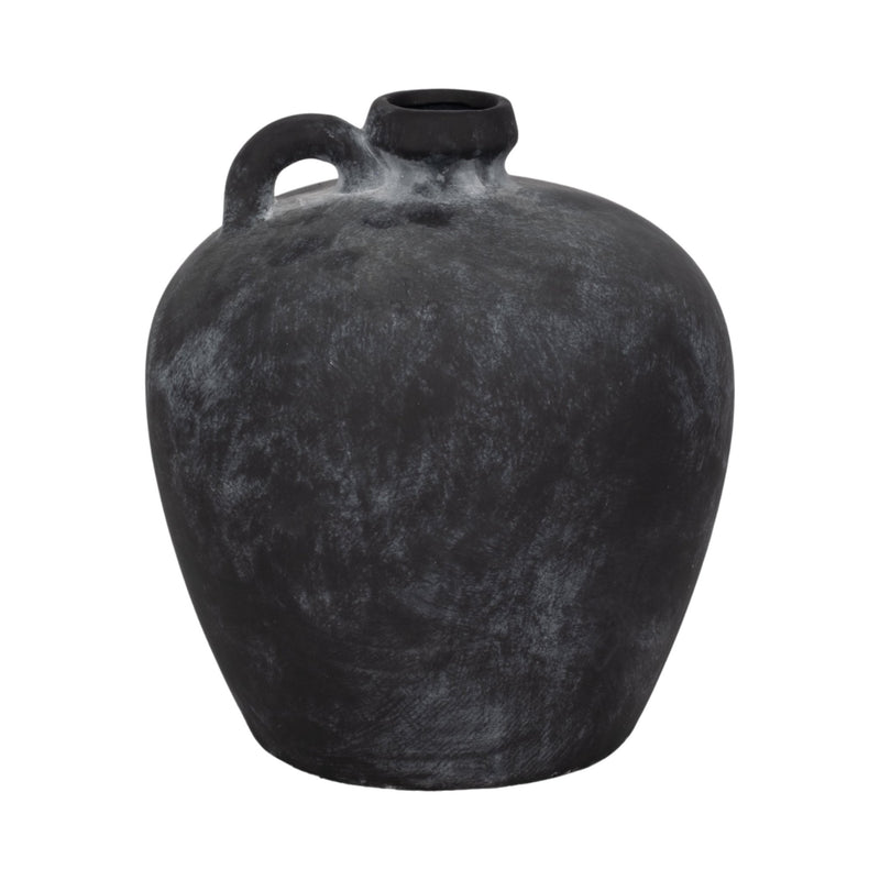 12" Weathered Terracotta Jug With Handle, Black - Al Rugaib Furniture