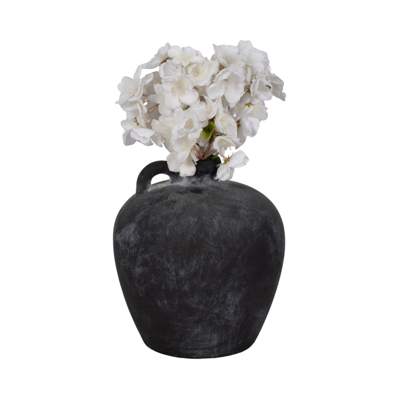 12" Weathered Terracotta Jug With Handle, Black - Al Rugaib Furniture