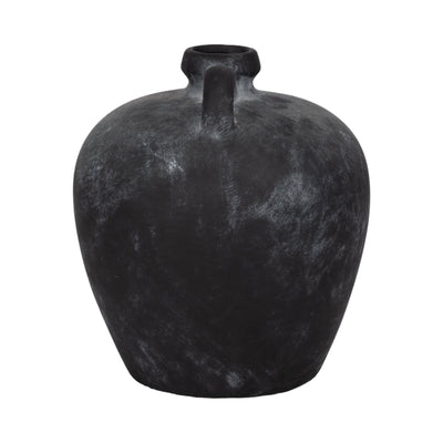 12" Weathered Terracotta Jug With Handle, Black - Al Rugaib Furniture