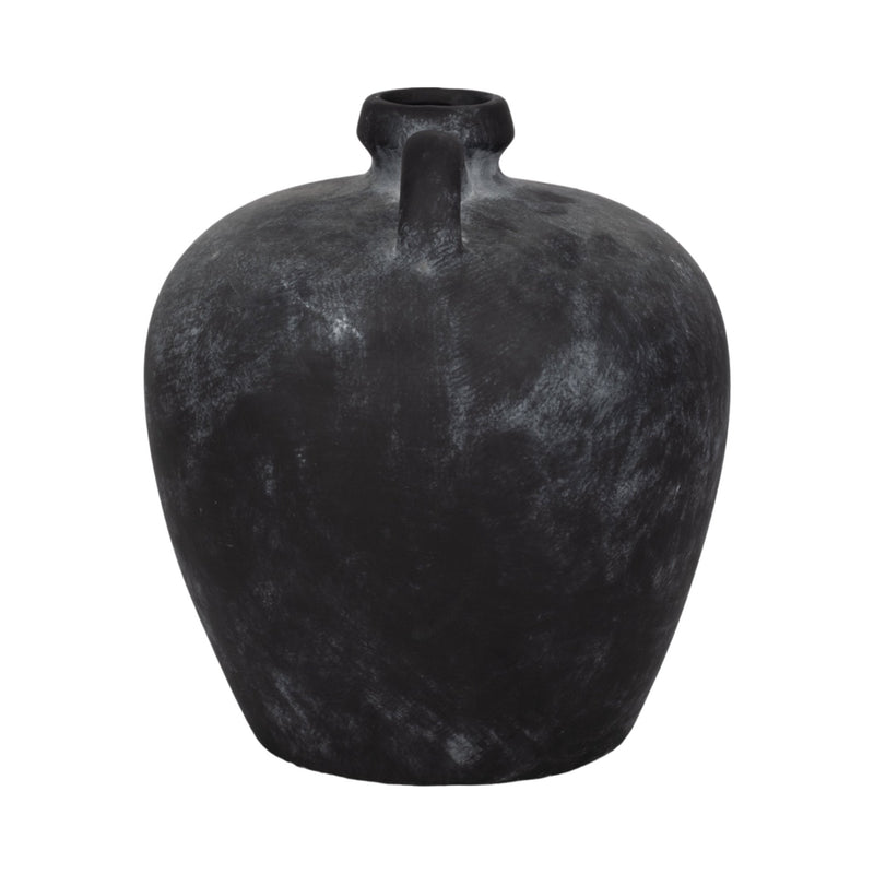 12" Weathered Terracotta Jug With Handle, Black - Al Rugaib Furniture