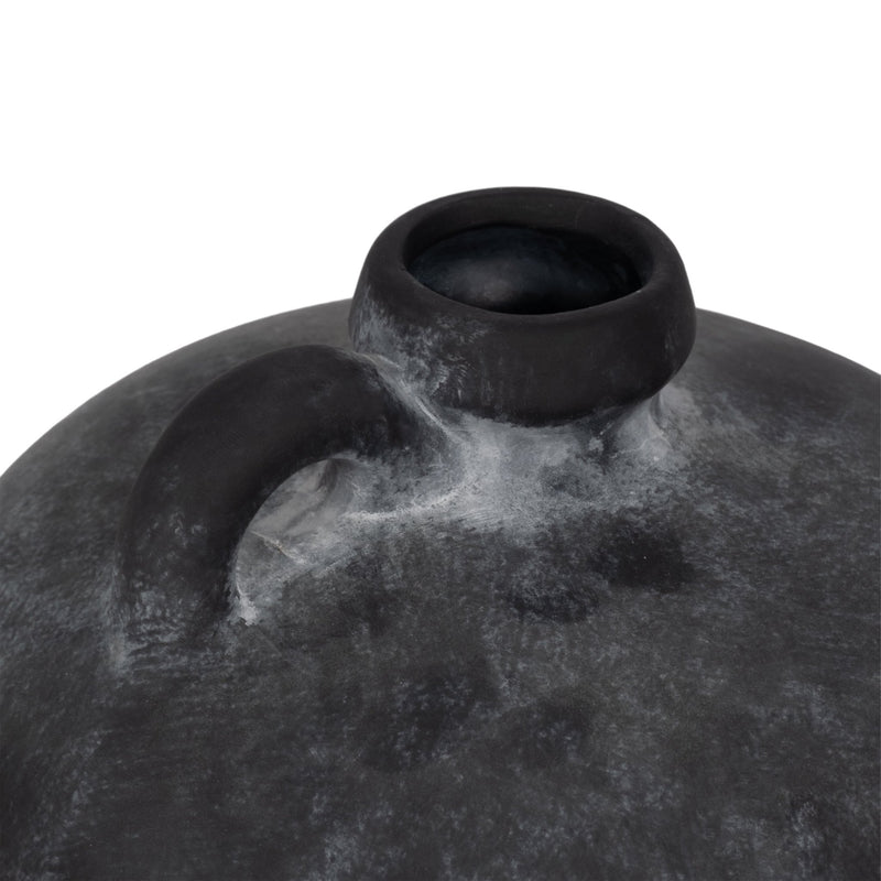 12" Weathered Terracotta Jug With Handle, Black - Al Rugaib Furniture