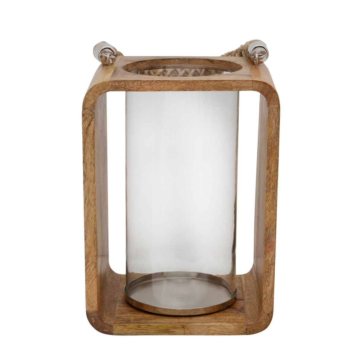 12" WOODEN HURRICANE W/ ROPE, NATURAL Candle Holders| Sagebrook Home