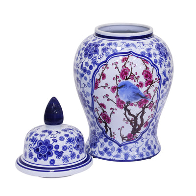 Decorative Ceramic Temple Jar, Blue/White/Crimson