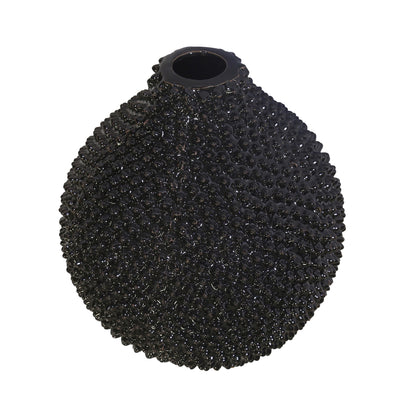 EC, GLOSS BLACK SPIKED CERAMIC VASE 8